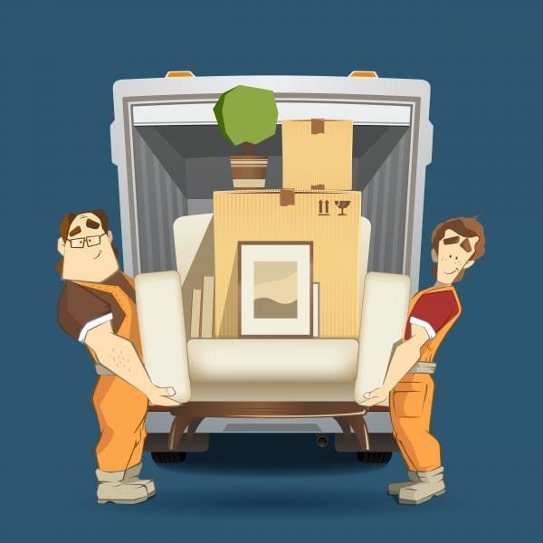 Calgary Moving Company two loaders holding armchair furniture